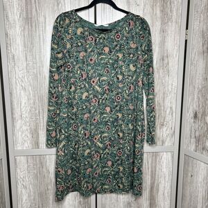Peruvian Connection Short Floral Dress Green Color Floral Print Pockets Size M